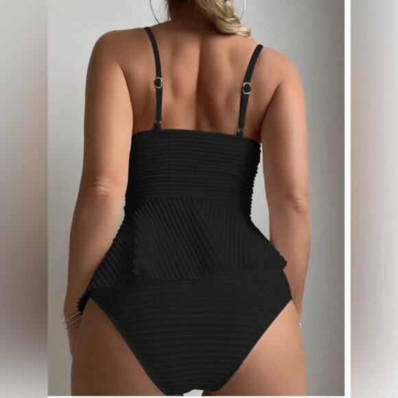 COPY - Ribbed Texture Detail Thin Strap Cami Tankini Set - Picture 2 of 8